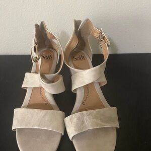Sofft Cream Sandals with Chunky Block Heel